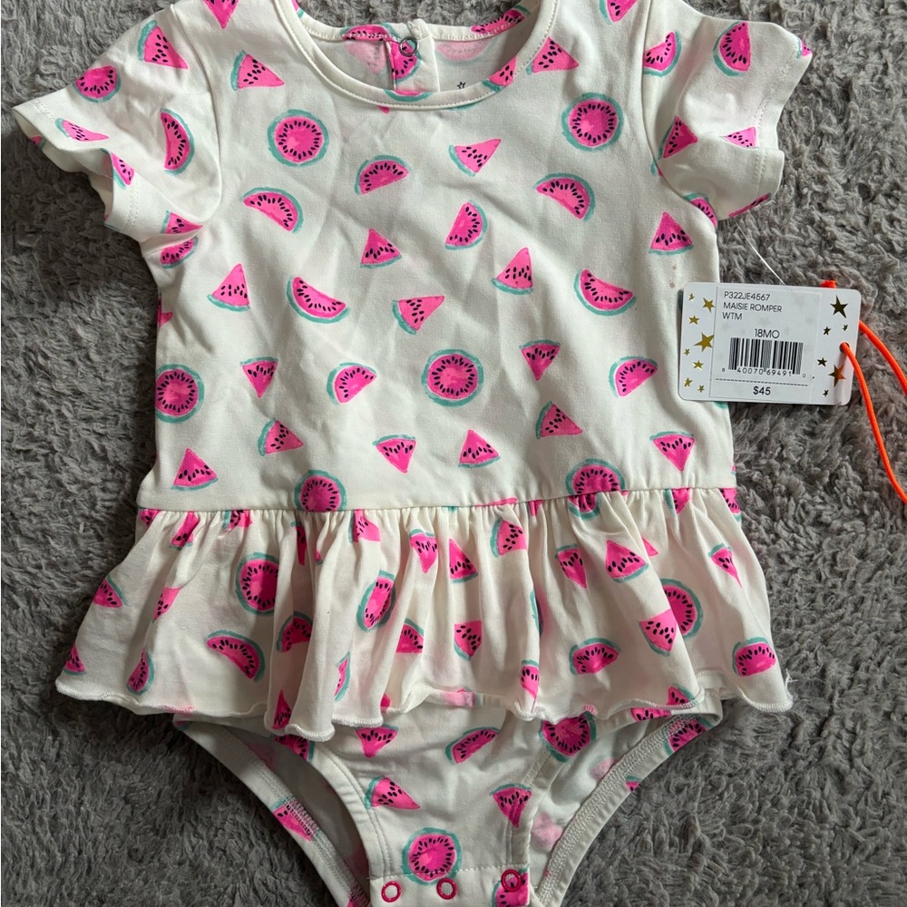 White & Pink Watermelon Print One-Piece for Kids